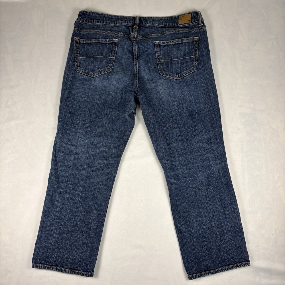 American Eagle Stretch Jeans Womens 14 Regular Dark Wash Cropped Straight Leg - Picture 7 of 8